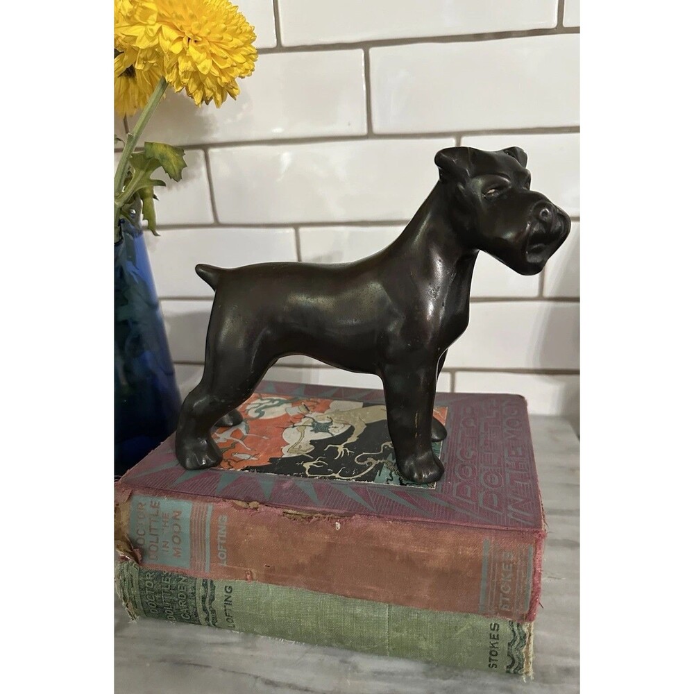 Vtg Large Rare Bronze Brass Fox Terrier Schnauzer Dog Statue Sculpture Heavy